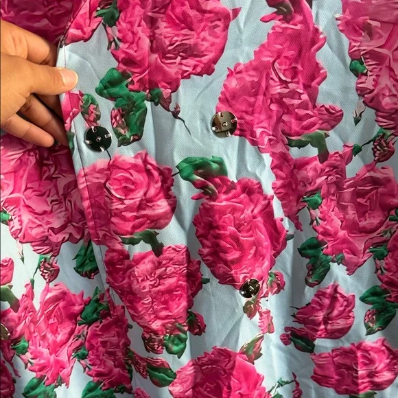 Floral pink rose  Long Coat (3D looking print - Picture 6 of 8